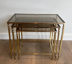 Pamono Neoclassical Brass Nesting Tables by Maison Ramsay, Set of 3> Coffee & Side Tables