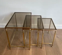 Pamono Neoclassical Brass Nesting Tables by Maison Ramsay, Set of 3><noscript><img width=