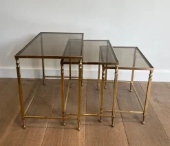 Pamono Neoclassical Brass Nesting Tables by Maison Ramsay, Set of 3><noscript><img width=