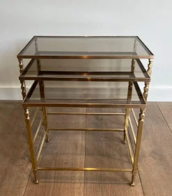 Pamono Neoclassical Brass Nesting Tables by Maison Ramsay, Set of 3><noscript><img width=