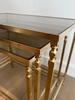 Pamono Neoclassical Brass Nesting Tables by Maison Ramsay, Set of 3><noscript><img width=