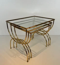 Pamono Neoclassical Brass Nesting Tables, Set of 3> Coffee & Side Tables