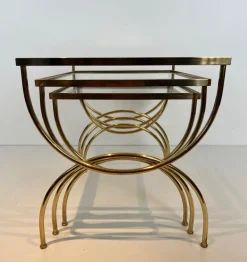 Pamono Neoclassical Brass Nesting Tables, Set of 3><noscript><img width=