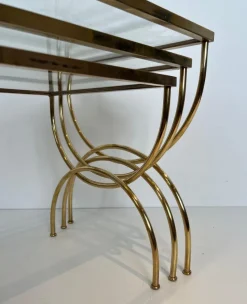 Pamono Neoclassical Brass Nesting Tables, Set of 3><noscript><img width=