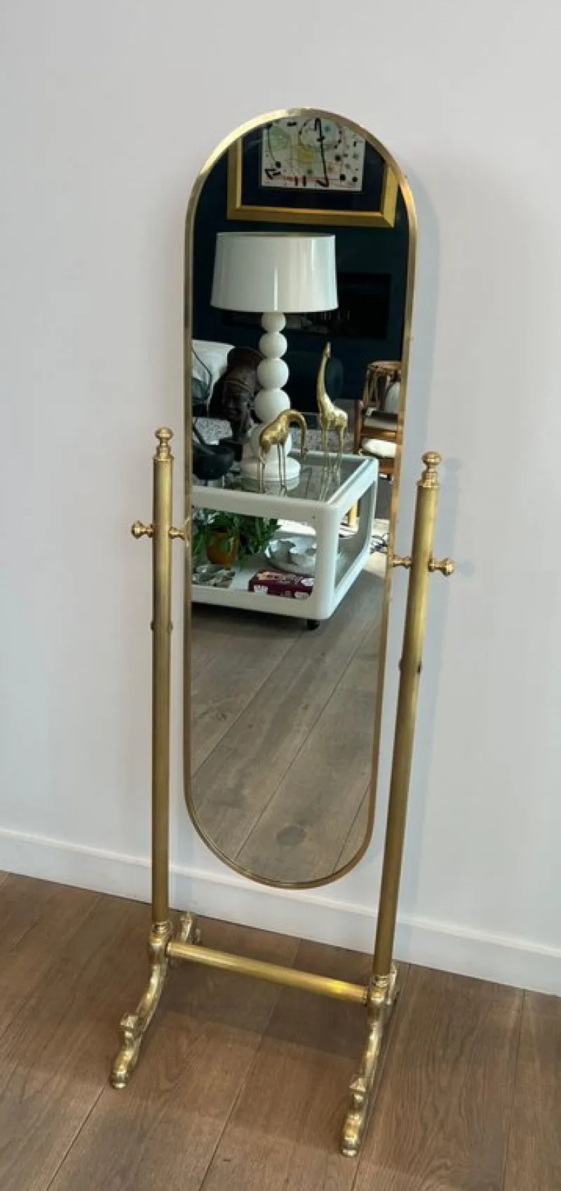 Pamono Neoclassical Brass Psyche Mirror> Mirrors