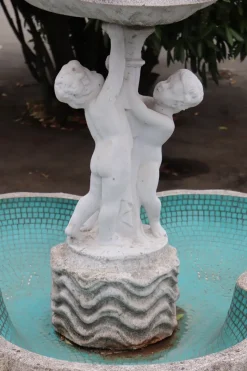 Pamono Neoclassical Garden Fountain with Statue, Early 20th Century><noscript><img width=