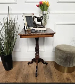 New Pamono Neoclassical Italian Walnut Inlay Tripod Game Table, 1950s