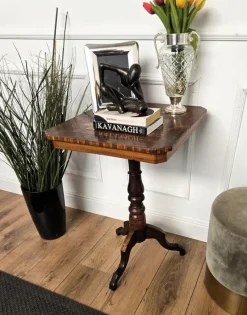 New Pamono Neoclassical Italian Walnut Inlay Tripod Game Table, 1950s