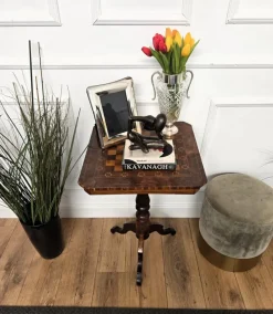 New Pamono Neoclassical Italian Walnut Inlay Tripod Game Table, 1950s