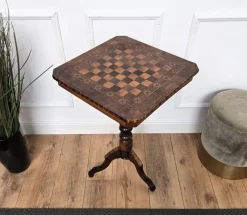 New Pamono Neoclassical Italian Walnut Inlay Tripod Game Table, 1950s