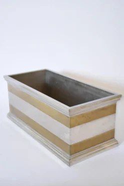 Pamono Neoclassical Rectangular Aluminium and Brass Planter, 1970s><noscript><img width=