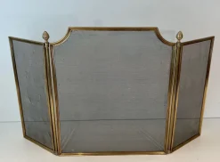 Pamono Neoclassical Style Fire Screen in Brushed Steel, Brass and Mesh in the style of Maison Jansen, 1940s> Fireplaces And Mantels