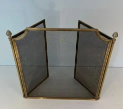 Pamono Neoclassical Style Fire Screen in Brushed Steel, Brass and Mesh in the style of Maison Jansen, 1940s><noscript><img width=