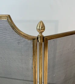 Pamono Neoclassical Style Fire Screen in Brushed Steel, Brass and Mesh in the style of Maison Jansen, 1940s><noscript><img width=
