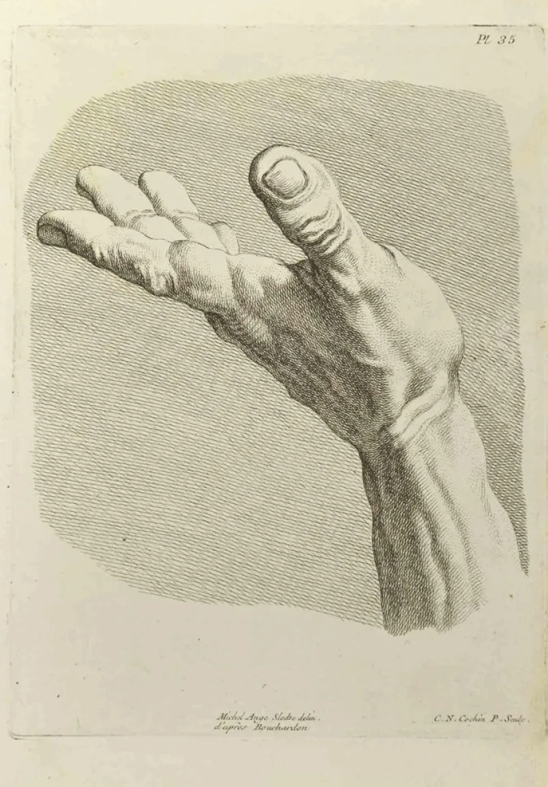 Hot Pamono Nicholas Cochin, The Study of Hand after Bouchardon, Etching, 1755