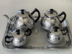Pamono Nickel-Plated Aluminum Coffee Set, 1970s, Set of 5><noscript><img width=