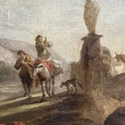 Hot Pamono Nicolaes Berchem, Paesaggio Latino con Viandanti e Armenti, 1600s, Oil on Canvas, Framed