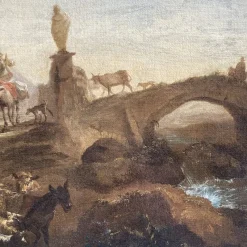 Hot Pamono Nicolaes Berchem, Paesaggio Latino con Viandanti e Armenti, 1600s, Oil on Canvas, Framed