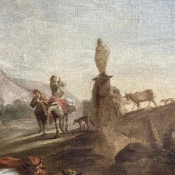 Hot Pamono Nicolaes Berchem, Paesaggio Latino con Viandanti e Armenti, 1600s, Oil on Canvas, Framed