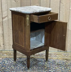 Pamono Nightstand in Marquetry and White Marble, Early 20th Century><noscript><img width=