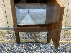 Pamono Nightstand in Marquetry and White Marble, Early 20th Century><noscript><img width=