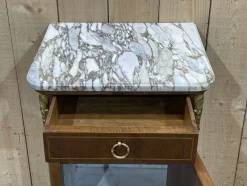 Pamono Nightstand in Marquetry and White Marble, Early 20th Century><noscript><img width=