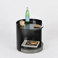 Hot Pamono Nightstand or Side Table in Lacquered Wood and Crystal by G. Moscatelli, Italy, 1970s