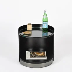 Hot Pamono Nightstand or Side Table in Lacquered Wood and Crystal by G. Moscatelli, Italy, 1970s