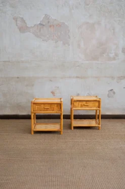 Pamono Nightstands in Pressed Bamboo, 1970s, Set of 2> Nightstands