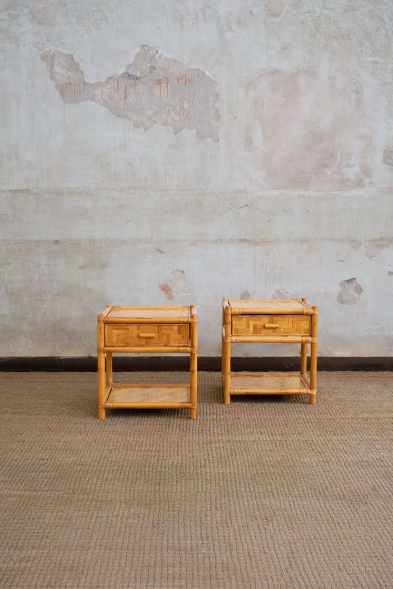 Pamono Nightstands in Pressed Bamboo, 1970s, Set of 2> Nightstands