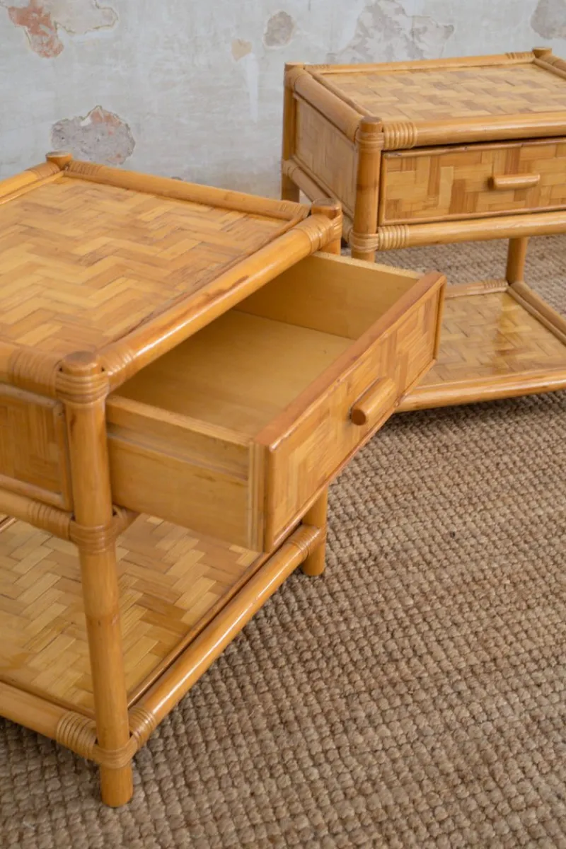 Pamono Nightstands in Pressed Bamboo, 1970s, Set of 2> Nightstands