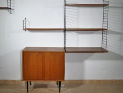 Pamono Nisse String Wall Shelf with Sideboard Made of Nut Wood by Kajsa & Nils Strinning, 1960 from String, Set of 8> Shelves & Wall Units