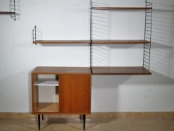 Pamono Nisse String Wall Shelf with Sideboard Made of Nut Wood by Kajsa & Nils Strinning, 1960 from String, Set of 8><noscript><img width=