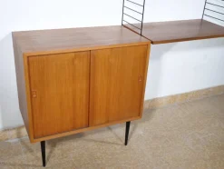 Pamono Nisse String Wall Shelf with Sideboard Made of Nut Wood by Kajsa & Nils Strinning, 1960 from String, Set of 8><noscript><img width=