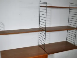 Pamono Nisse String Wall Shelf with Sideboard Made of Nut Wood by Kajsa & Nils Strinning, 1960 from String, Set of 8><noscript><img width=