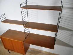 Pamono Nisse String Wall Shelf with Sideboard Made of Nut Wood by Kajsa & Nils Strinning, 1960 from String, Set of 8><noscript><img width=