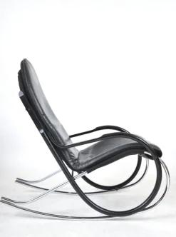 Best Pamono Nonna Rocking Chair in Chrome & Leather by Paul Tuttle for Strässle International, Switzerland, 1972