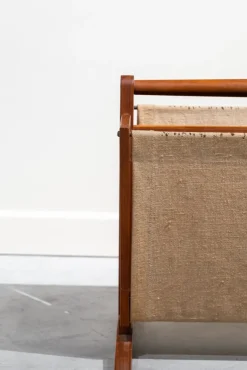 Pamono Nordic Magazine Rack in Wood and Linen, 1960s><noscript><img width=
