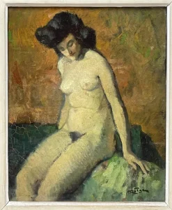 Pamono Nude Model, 1930s-1940s, Oil on Canvas, Framed><noscript><img width=