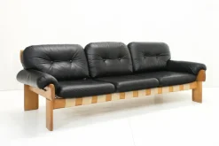 Pamono Oak and Leather Africa Armchairs and Sofa by Esko Pajamies for Asko Oy, 1970s, Set of 3><noscript><img width=