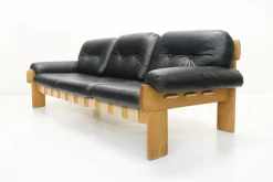 Pamono Oak and Leather Africa Armchairs and Sofa by Esko Pajamies for Asko Oy, 1970s, Set of 3><noscript><img width=