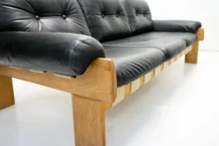 Pamono Oak and Leather Africa Armchairs and Sofa by Esko Pajamies for Asko Oy, 1970s, Set of 3><noscript><img width=