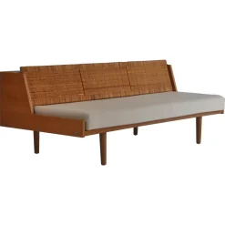Pamono Oak and Rattan GE7 Daybed by Hans J. Wegner for GETAMA> Daybeds & Chaises Lounges