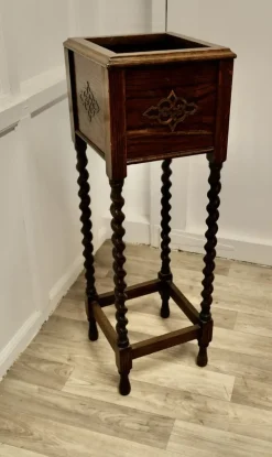 Pamono Oak Barley Twist Planter, 1890s> Planters And Jardiniere