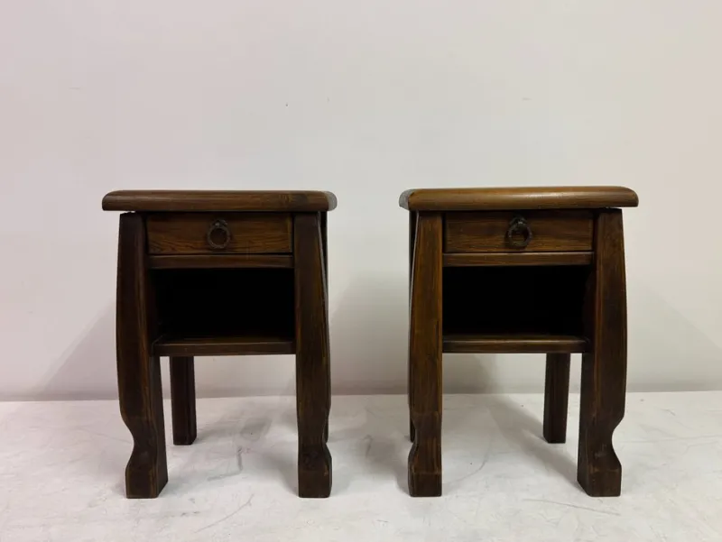 Pamono Oak Bedside Tables in the style of Olavi Hänninen, 1960s, Set of 2> Nightstands