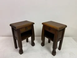 Pamono Oak Bedside Tables in the style of Olavi Hänninen, 1960s, Set of 2><noscript><img width=