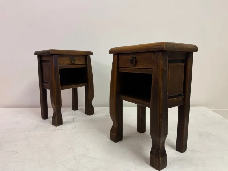 Pamono Oak Bedside Tables in the style of Olavi Hänninen, 1960s, Set of 2> Nightstands
