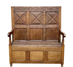 Online Pamono Oak Storage Bench, 19th Century