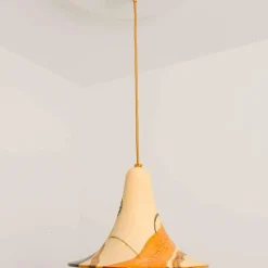 Pamono Ochre Blue Cream Orange Ceramic Cone Pendants, Denmark, 1970, Set of 2><noscript><img width=