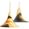 Pamono Ochre Ceramic Cone Pendants, Denmark, 1970, Set of 2> Ceiling Lights